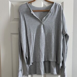 Aerie Offline Waffle Knit Long Sleeve Henley Top in Light Gray